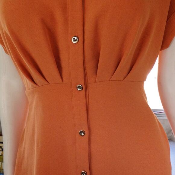Worthington PM Modest Tie Waist Button Shirt Dress Orange Career Work Petite - Picture 4 of 13